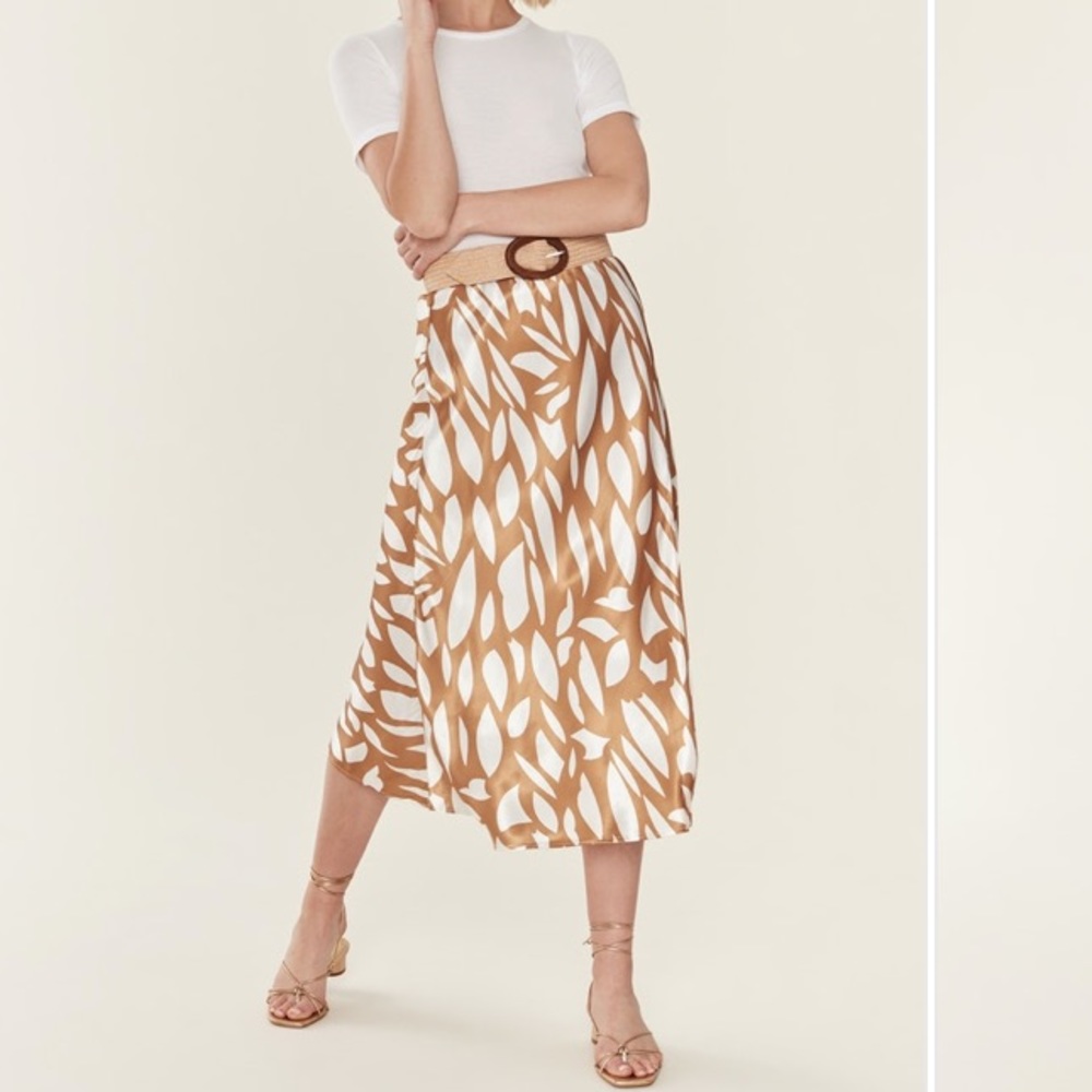 Ellejay Val satin abstract patterned midi skirt with slit